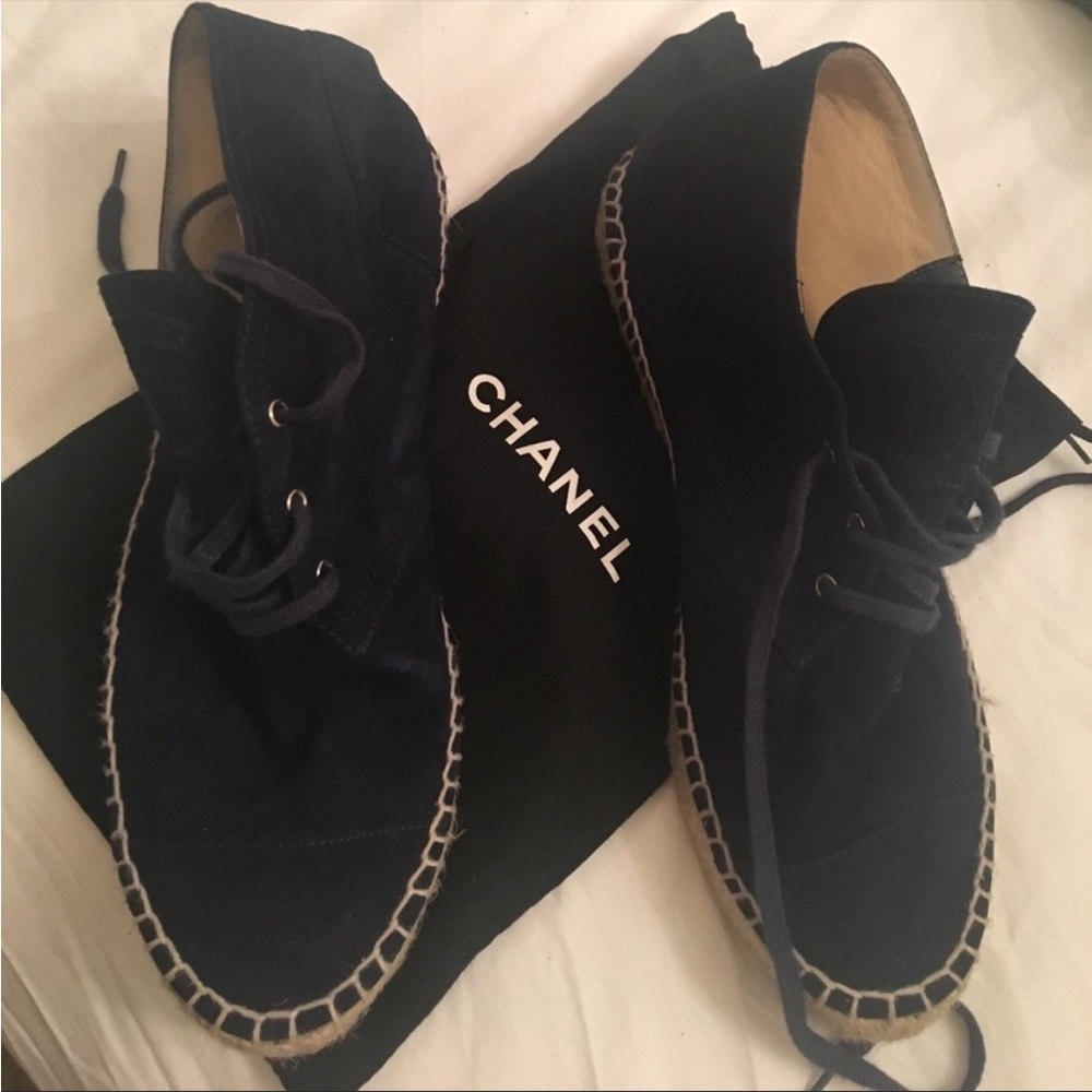 CHANEL Navy Suede Espadrilles